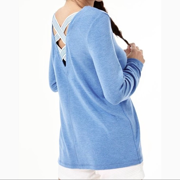 Lilly Pulitzer Tops - Lilly Pulitzer Luxletic Aerli V-Neck Long Sleeve Blue Stripe Cross Ribbon Back-S